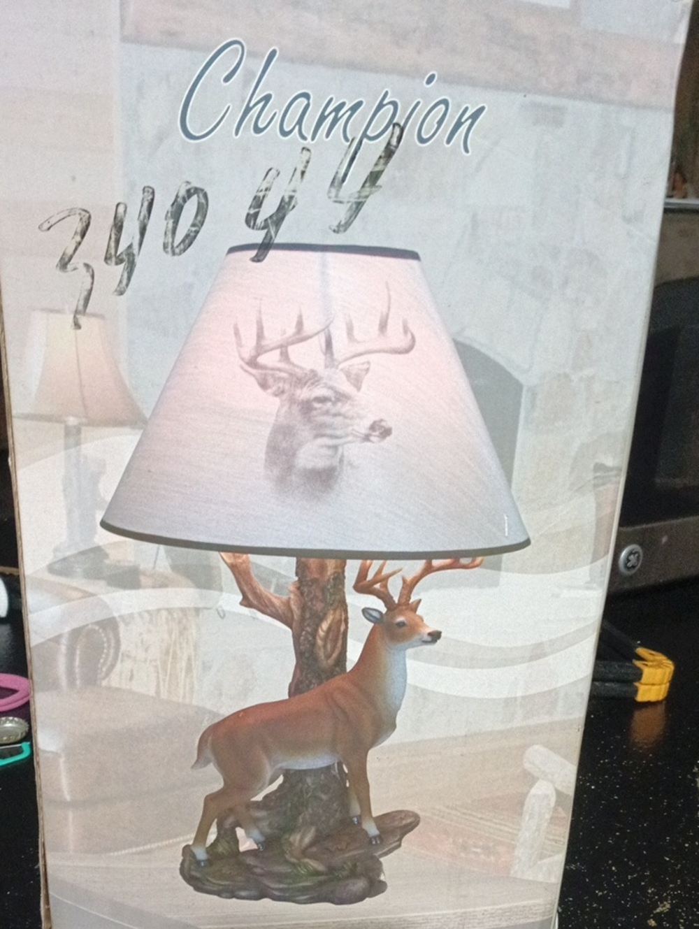 Champion Deer Lamp with Brown and Cream Tones
